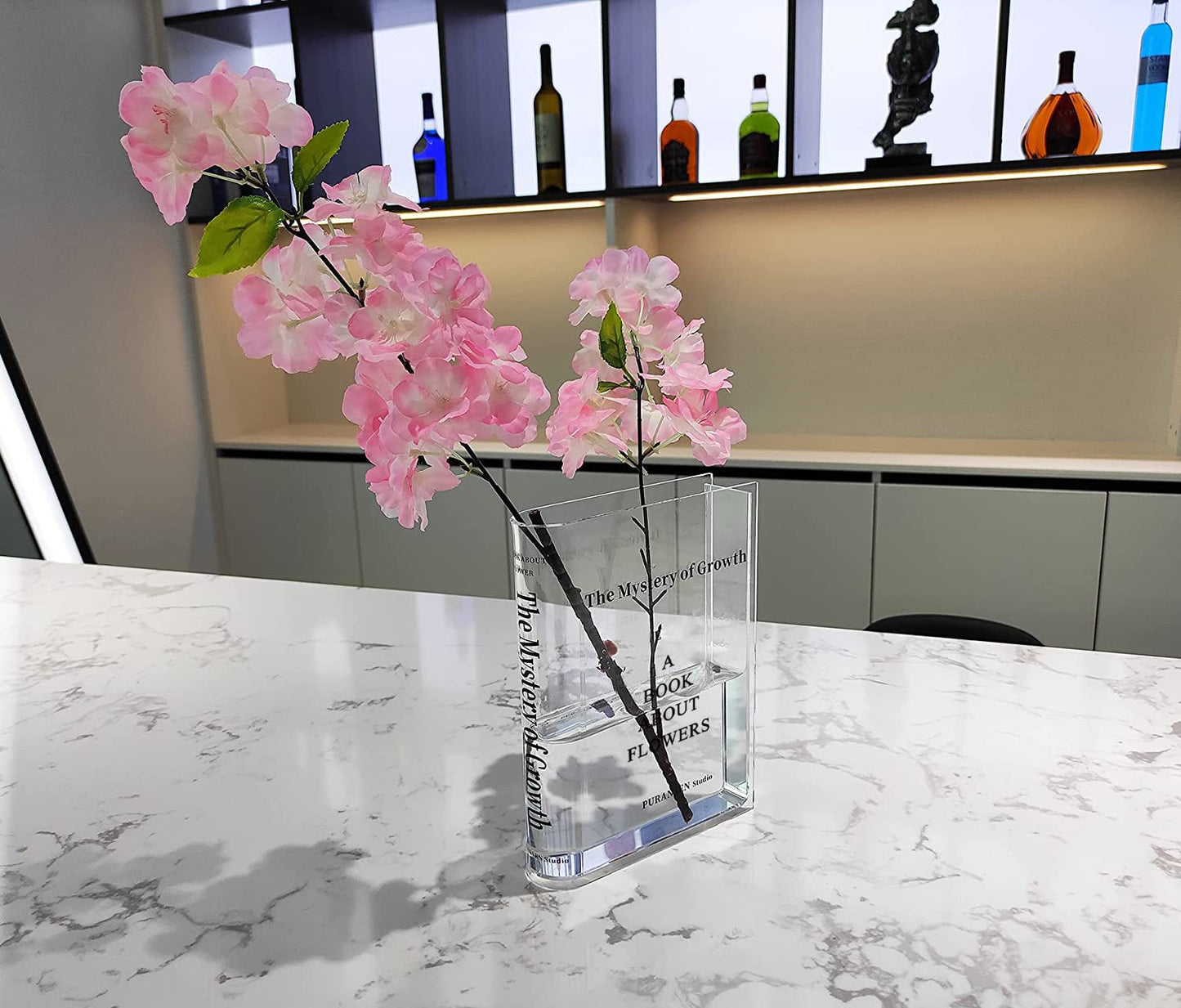 Puransen Clear Book Flower Vase - Floral Bookshelf Decor, Acrylic Flower Holder & Space-Saving Organizer, Modern Home Office/Study Desk Minimalist Aesthetic (Not Including Flowers)