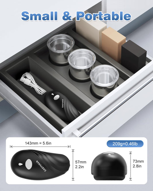 Easyvava Rechargeable Electric Can Opener for Seniors, One-Touch Automatic Can Openers Smooth Edge for Kitchen,with 2000mAh Battery,Handsfree Portable for Any Size Cans (Black)