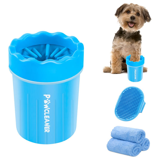 Comotech Dog Paw Cleaner, Portable Dog Paw Washer with 3 Absorbent Towels, Pet Cleaning Silicone Brush for Small Breed Dogs(Blue)
