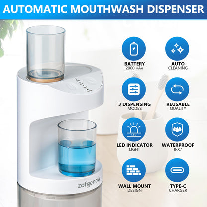 ZOFGENOW Automatic Mouthwash Dispenser for Bathroom,Bathroom Accessories 19.4 Fl Oz Dispensers with Magnetic Cups,Wall Mounted Dispenser,Suitable for All Age Groups,White