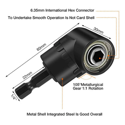 17Pcs Flexible Drill Bit Extension, Include 3Pcs Rotatable Socket Adapter 2Pcs Hex Shank 105° Right Angle Drill Attachment 10 Short Screwdriver Bits 90° Angled Bits and Bendable Drill Bit Extension