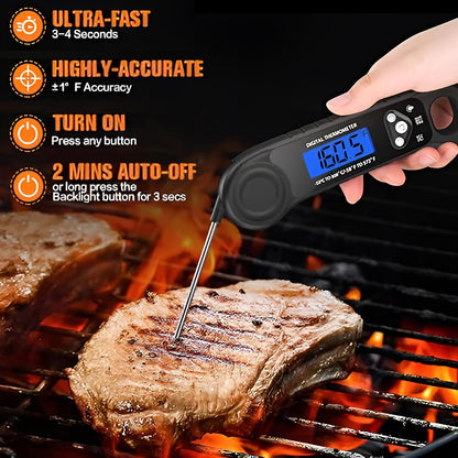 AMMZO Meat Thermometer Digital, Instant Read Food Thermometer - Waterproof w/Backlight for Cooking Deep Fry BBQ Grill Smoker Roast and Candy Thermometer, Camping & Kitchen Essentials