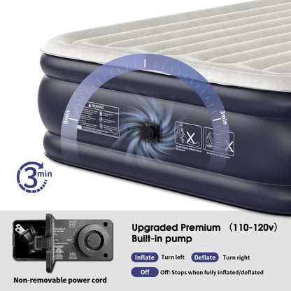 VOSSER Air Mattress Queen with Built in Pump,18'' Inflatable Mattress of Vertical Beams,Self Inflatable/Deflation Blow Up Mattress in 3 Mins,Flocked Top Airbed with Carry Bag for Home, Camping