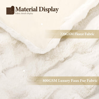 Touchat Luxury 1000GSM Faux Rabbit Fur Throw Blanket, Super Heavy Warm Cozy Blankets for Couch Bed Sofa, Bubble Plush Fuzzy Elegant Soft Reversible Mink Blanket for Living Room Bedroom, Cream White