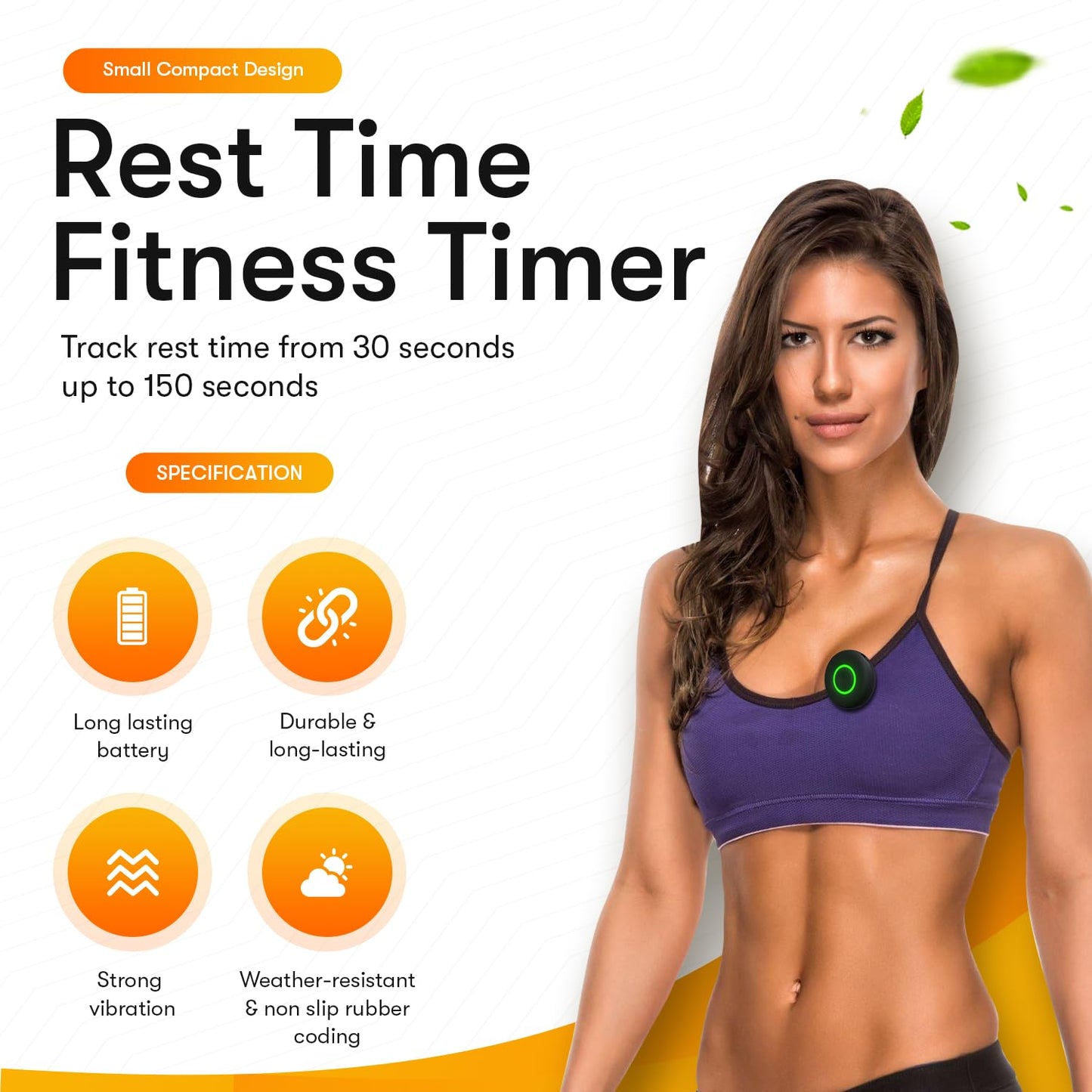 Time Me Rest Time Fitness Timer - Countdown Gym Timer and Stopwatch, Vibrating, Compact Design, Rechargeable Battery