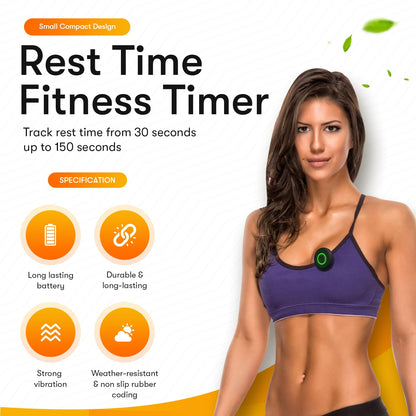 Time Me Rest Time Fitness Timer - Countdown Gym Timer and Stopwatch, Vibrating, Compact Design, Rechargeable Battery