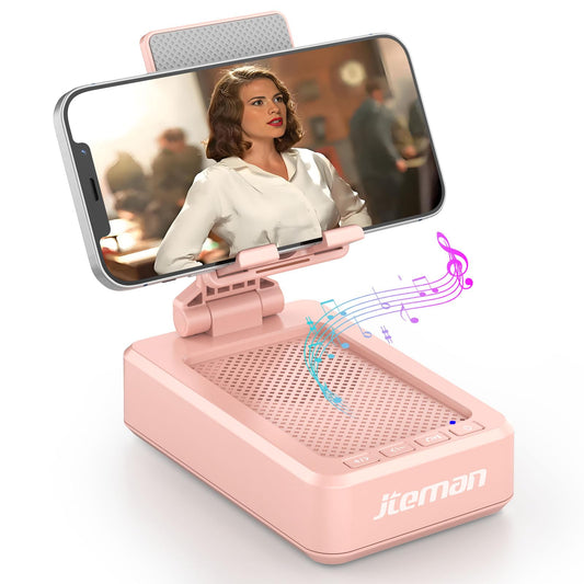 JTEMAN Portable Wireless Bluetooth Speakers with Phone Stand,Gifts for Women and Men,Birthday Christmas for Women Men,Kitchen Gadgets for Men,Compatible for iPhone/Samsung/Mini iPad - Pink