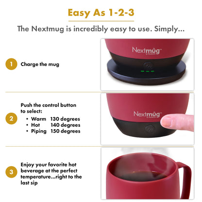 Nextmug - Temperature-Controlled, Self-Heating Coffee Mug (Dusty Rose - 14 oz.)