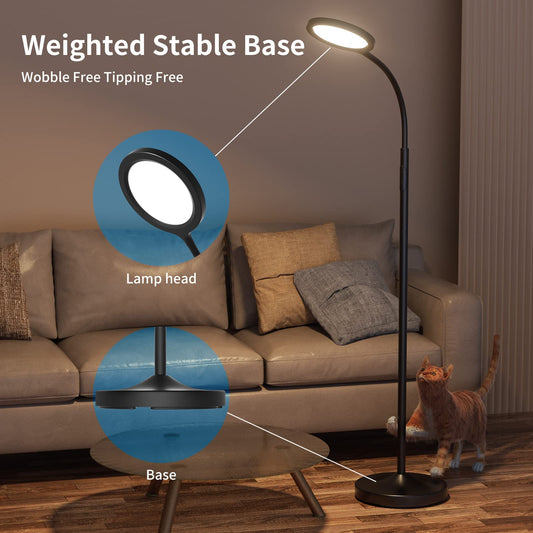 luckystyle Floor Lamp,Super Bright Dimmable LED Lamps for Living Room, Custom Color Temperature Standing Lamp with Remote Push Button, Adjustable Gooseneck Reading Floor Lamp for Bedroom Office Black