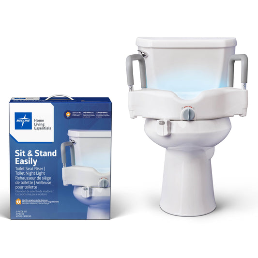 Medline Multi-Function Bathroom Kit for Caregivers, Seniors and Adults: Toilet Seat Riser and Attachable Toilet Light for Adults, Disabled- Enhanced Safety, 1 Ct.