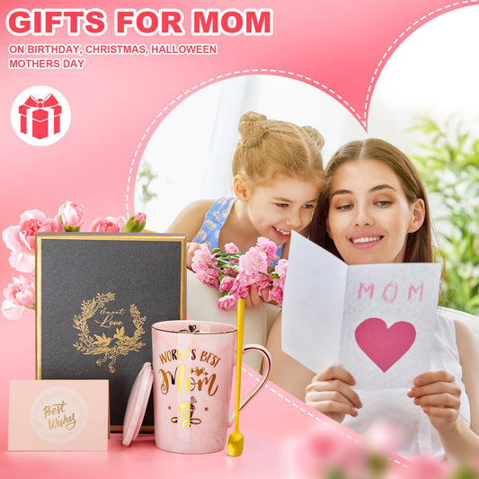 Mothers Day Gifts for Mom - Mom Birthday Gift from Daughter Son Kids - Unique Birthday Gifts Ideas for New Mother Wife Women - Marble Ceramic Coffee Mug Gift Box Printed Gold