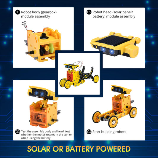Solar Robot Kit for Kids Age 8-12, STEM Building Toys,12-in-1 Build Your Own Robot with Solar Panel & Battery Power, Science Engineering Christmas Birthday Idea Gifts for Boy Age 8 9 10 11 12