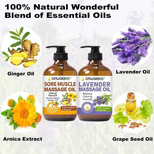 Massage Oil for Massage Therapy,Lymphatic Drainage-Ginger Oil Sore Muscle Arnica Oil &Lavender Oil Relaxing Massage Oils for Date Night,Massage Ball,Mothers Day Gifts for Wife,Women, Gifts for Him Her