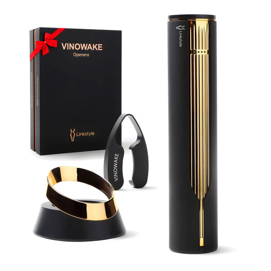 OPENERO Electric Wine Opener — Luxurious Automatic Wine Corkscrew Electric with Charging Base and Steel Foil Cutter, Wine Gifts For Women Men (Gold) By LINKSTYLE