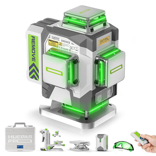 Huepar Pro Laser Level 360 Self Leveling, 4x360°Green Cross Line Laser Tool with Remote Control & 8000mAh Rechargeable Li-ion Battery, High Accuracy 4D Laser for Construction, Magnetic Bracket -ZK04CG