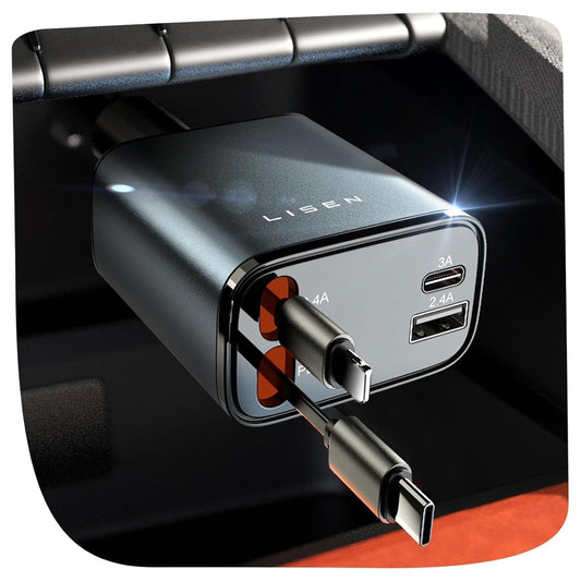 LISEN Retractable Car Charger [69W USB C Car Accessories Adapter ]for iPhone 16 USB C Charger Fast Charging, Gifts Mothers Day Travel Essentials for Women Men, Road Trip Essentials for iPhone 16 15 14