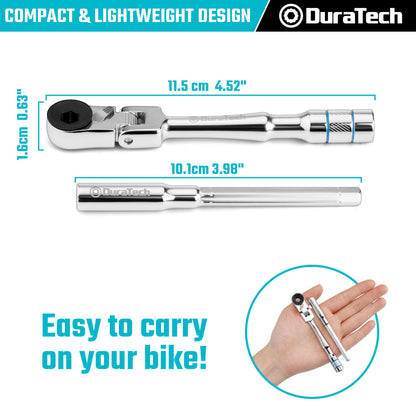 DURATECH 1/4" Flex Head T-Handle Ratchet, Mini Ratchet Wrench with Hex Bit Extension Set, Compatible with Standard 1/4" Hex Bits or Sockets, Portable and Versatile Repair Tool for Tight Spaces