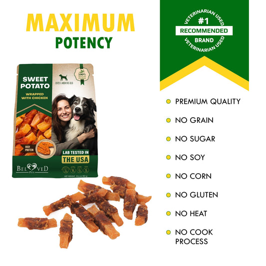 Dog Sweet Potato Wrapped with Chicken & Pet Natural Chew Treats - Grain Free Organic Meat & Human Grade Dried Snacks in Bulk - Best Twists for Training Small & Large Dogs - Made for USA (Sweet Potato)