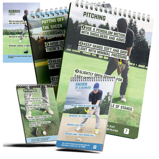 Golf Cheat Sheets – Guide for Golf Swing Improvement - 175+ Essential Tips for 36 Different Shots – Waterproof and Durable Pocket Golf Training Aid - Ultimate Golf Accessories for Golf Swing Training