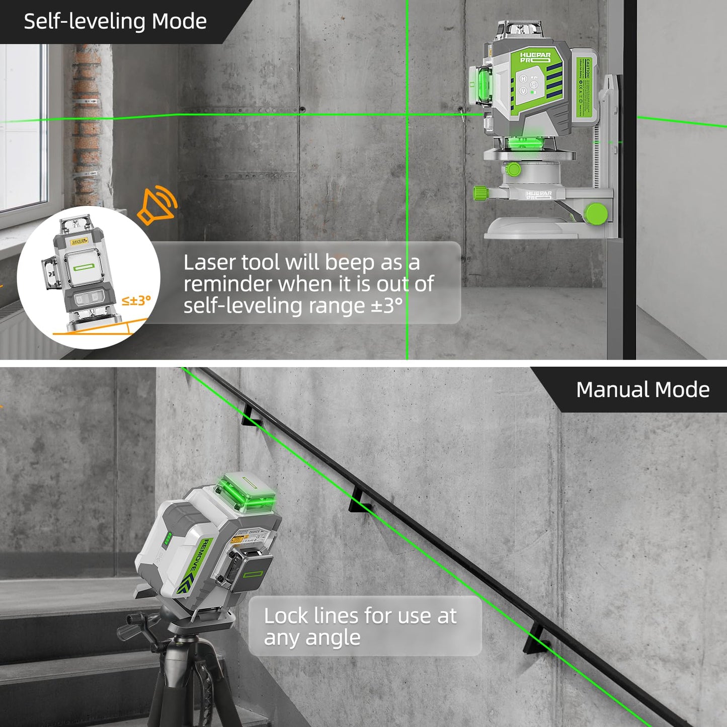 Huepar Pro Laser Level 360 Self Leveling, 4x360°Green Cross Line Laser Tool with Remote Control & 8000mAh Rechargeable Li-ion Battery, High Accuracy 4D Laser for Construction, Magnetic Bracket -ZK04CG