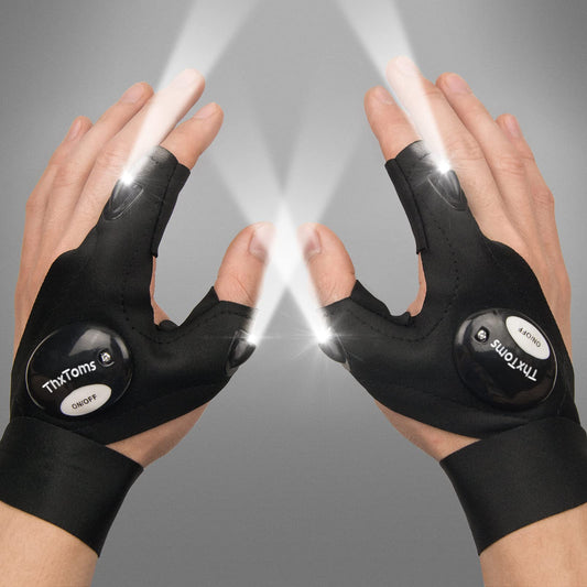 ThxToms LED Flashlight Gloves,Father Gifts for Men Him,Christmas Birthday Gifts for Dad Father Husband, Cool Gadgets Tools for Repairing Fishing Camping, 1 Pair Black
