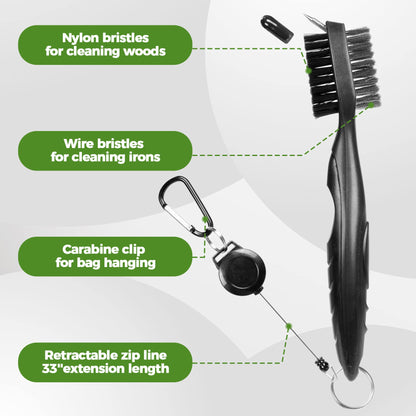 ATTRACTIVE Golf Towels, Microfiber Waffle Pattern Towels - Golf Club Brush with Cleaning (2 Black Towel+Black Brush)