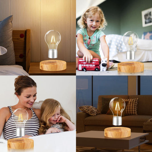 VGAzer Magnetic Levitating Floating Wireless LED Light Bulb Desk Lamp for Unique Gifts, Room Decor, Night Light, Home Office Decor Desk Tech Toys (Round Wooden Base.)