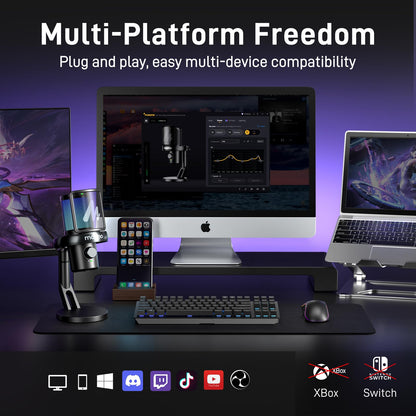 MAONO Wireless Gaming Microphone for PC, Condenser USB Mic with Software AI Voice Change, Noise Cancellation, Custom RGB Lights, Mute,Monitor,Gain Mic for Streaming Recording Podcast DM40 Pro Black