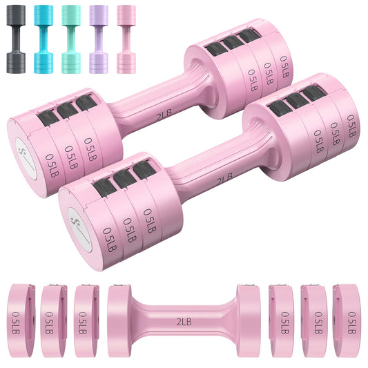 Adjustable Dumbbells Hand Weights Set: Sportneer 1 Pair 0.9-4.5KG (0.9-2.3KG) Fast Adjust Dumbbell Weight 6 In 1 Free Weights Barbells For Women Men Home Gym Workout Exercise Strength Training