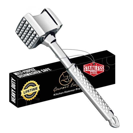 Meat Tenderizer Mallet Stainless Steel, Premium Meat Hammer Tenderizer, Kitchen Mallet for Chicken, Conch, Veal Cutlets & Beef, Steak Pounder Flattener, Non-Slip Grip with 5 years Warranty