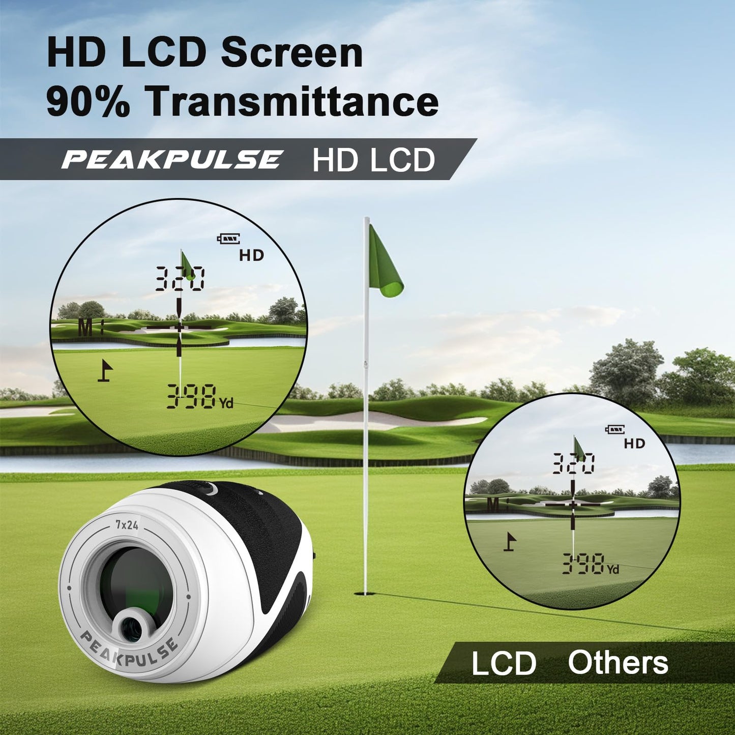 PEAKPULSE 1200 Yards Mini Range Finder Golf Rangefinder HDLCD 7X Magnification with Slope Laser Distance Rangefinder for Men Women Junior Rechargeable Flag Pole Locked with Vibration Angle Measurement
