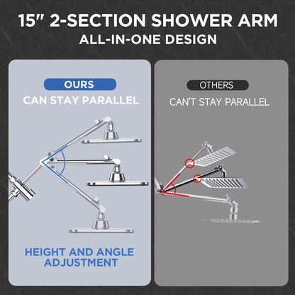Veken Wide Rain Shower Head with 6 Modes Handheld Water Spray，High Pressure Showerhead Combo with Arm for Bathroom Accessories，Home Decor Adjustable Dual Shower with Anti-Clog Nozzles,Silver Chrome