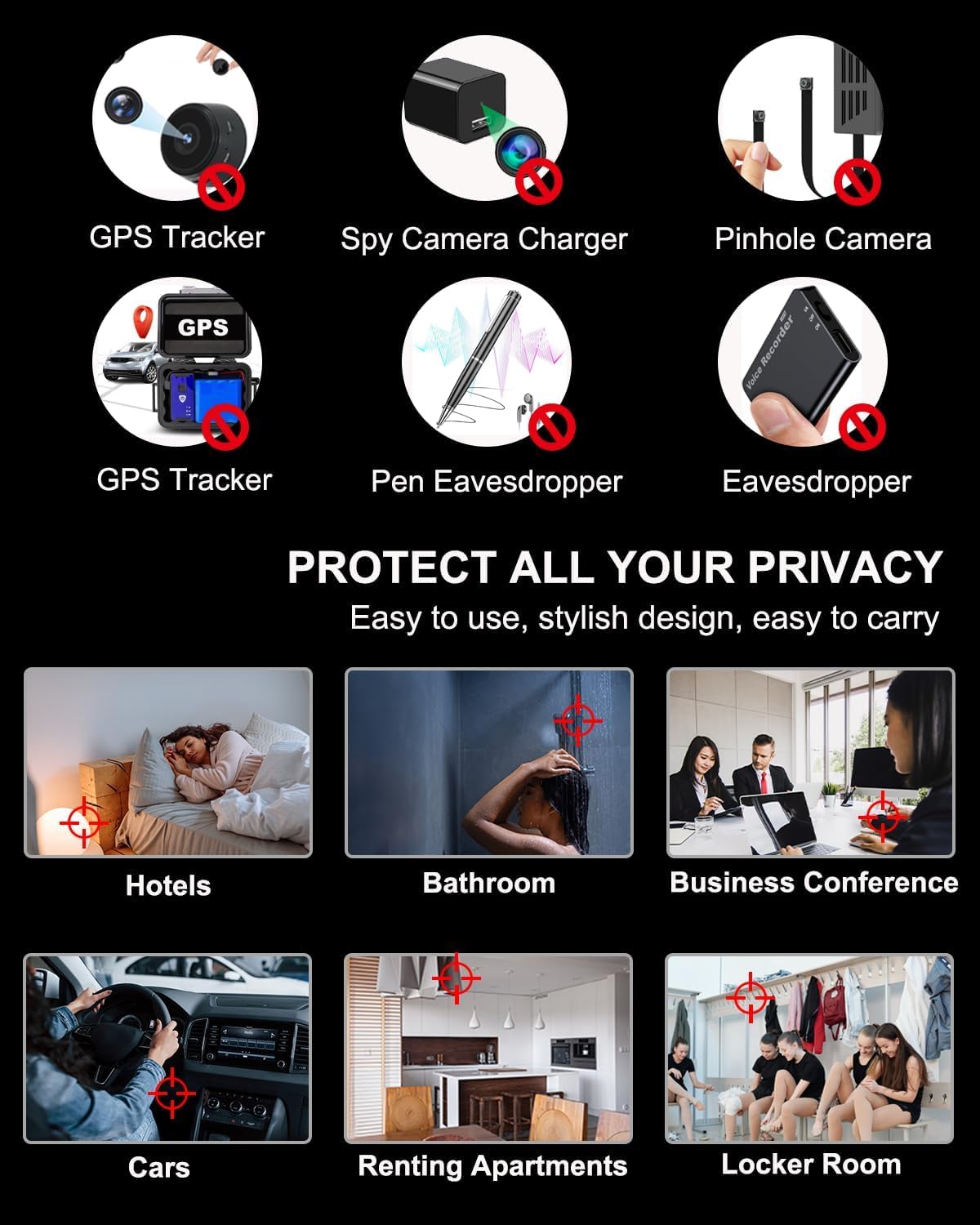 Hidden Camera Detectors X10 Pro, Accurate Anti Spy Camera/ Bug Sweeper/ GPS Tracker Detector Hidden Camera Finder with Flashlight, Hidden Devices Detector for Hotels Travel Airbnb Car Office (Silver)