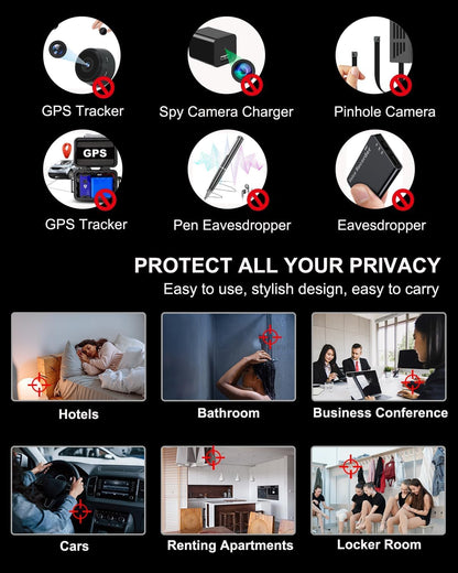 Hidden Camera Detectors X10 Pro, Accurate Anti Spy Camera/ Bug Sweeper/ GPS Tracker Detector Hidden Camera Finder with Flashlight, Hidden Devices Detector for Hotels Travel Airbnb Car Office (Silver)