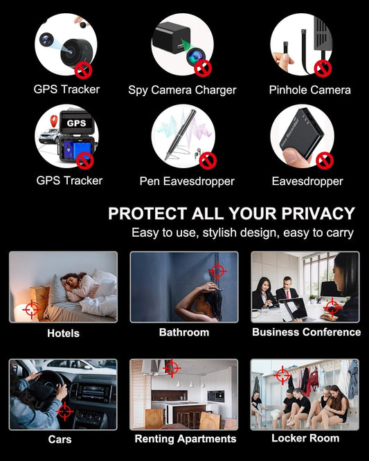 Hidden Camera Detectors X10 Pro, Accurate Anti Spy Camera/ Bug Sweeper/ GPS Tracker Detector Hidden Camera Finder with Flashlight, Hidden Devices Detector for Hotels Travel Airbnb Car Office (Silver)