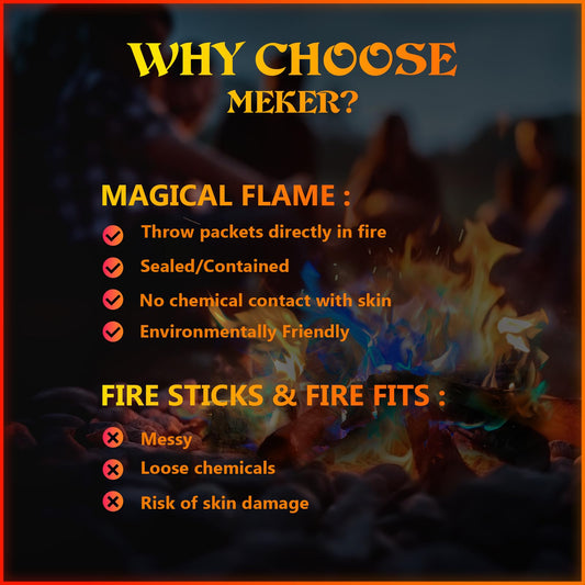 MEKER Fire Color Changing Packets - Fire Pit, Campfires, Outdoor Fireplaces, Bonfire - Magic Colorful Changing Fire - Perfect Fire Camping Accessories for Kids & Adults (12 Pack)