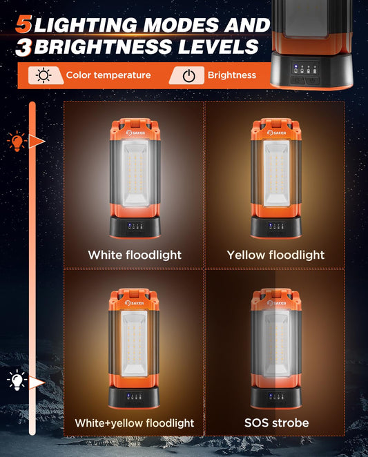 Saker Portable Camping Light with Stand 73.2" Rechargeable Work Light 800/3200 Lumen 4000/6500K Dimmable Camping Light for Outdoor Work, Power Outages, Fishing LD10 Orange