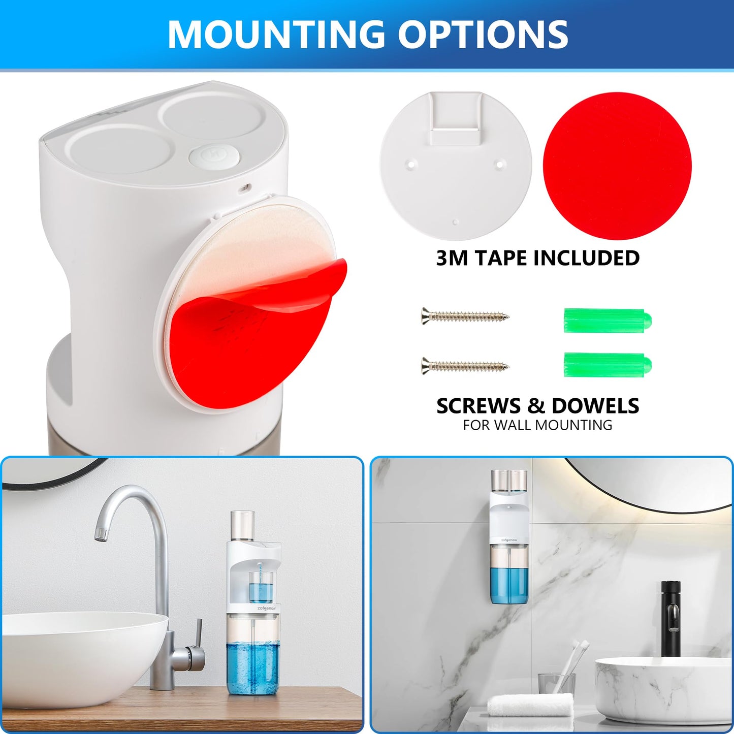 ZOFGENOW Automatic Mouthwash Dispenser for Bathroom,Bathroom Accessories 19.4 Fl Oz Dispensers with Magnetic Cups,Wall Mounted Dispenser,Suitable for All Age Groups,White