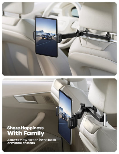 Lamicall Car Headrest Tablet Holder - [3 in 1 Extension Arm] Adjustable Tablet Car Mount for Back Seat, Road Trip Essentials for Kids, for 4.7-11" Device Like iPad Pro, Air, Mini, Galaxy, Fire, Black