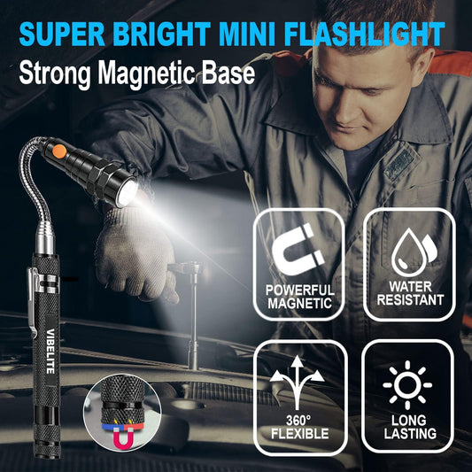 VIBELITE Extendable Magnetic Flashlight with Telescoping Magnet Pickup Tool-Cool Gadget Gifts for Him, Husband, Men, Dad, Father, Mechanic,Tech, Handyman, Boyfriend, Women, Black