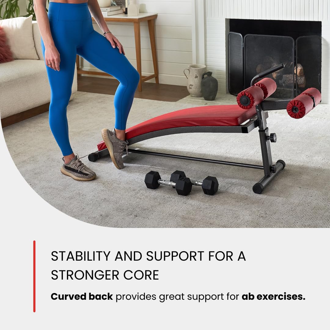 Finer Form Gym-Quality Sit Up Bench with Reverse Crunch Handle - Curved Ab Workout Bench for Your Home Gym. More Effective than an Ab Machine or Ab Roller. Get Abdominal Weight Bench for Decline Bench Press Right in Your Home Gym