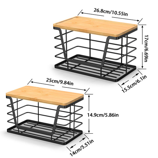 ALOCEO 2 Pack Storage Stackable Kitchen Laundry Organizers with Bamboo Top, Wall Mount Large Trash Bag Holder and Standard Garbage Bag Dispenser