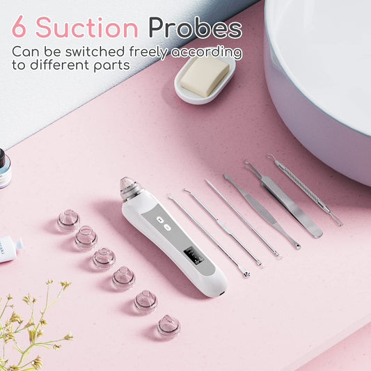 Blackhead Remover Vacuum, Black Head Remover for Face with Camera, Pore Vacuum for Men and Women, USB Interface Type Blackhead Remover Tools, 6 Suction Heads & 3 Adjustment Modes (Grey)