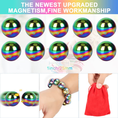 Moonhua 10Pcs Rainbow Hematite Magnetic Stone Kit, DIY Round Polished Magnets for Home Office Kitchen, Educational Science Kit for Wall Stickers, Building Gadgets for Gift