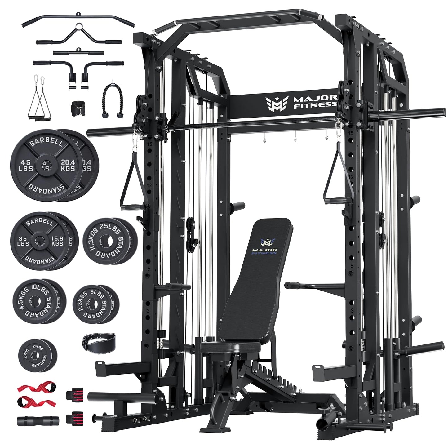 Major Fitness Drone2 Machine – All-in-One Home Gym Squat Rack with Weight Bar, Dual LAT Pull-Down Systems & Cable Crossover Machine for Full-Body Workouts