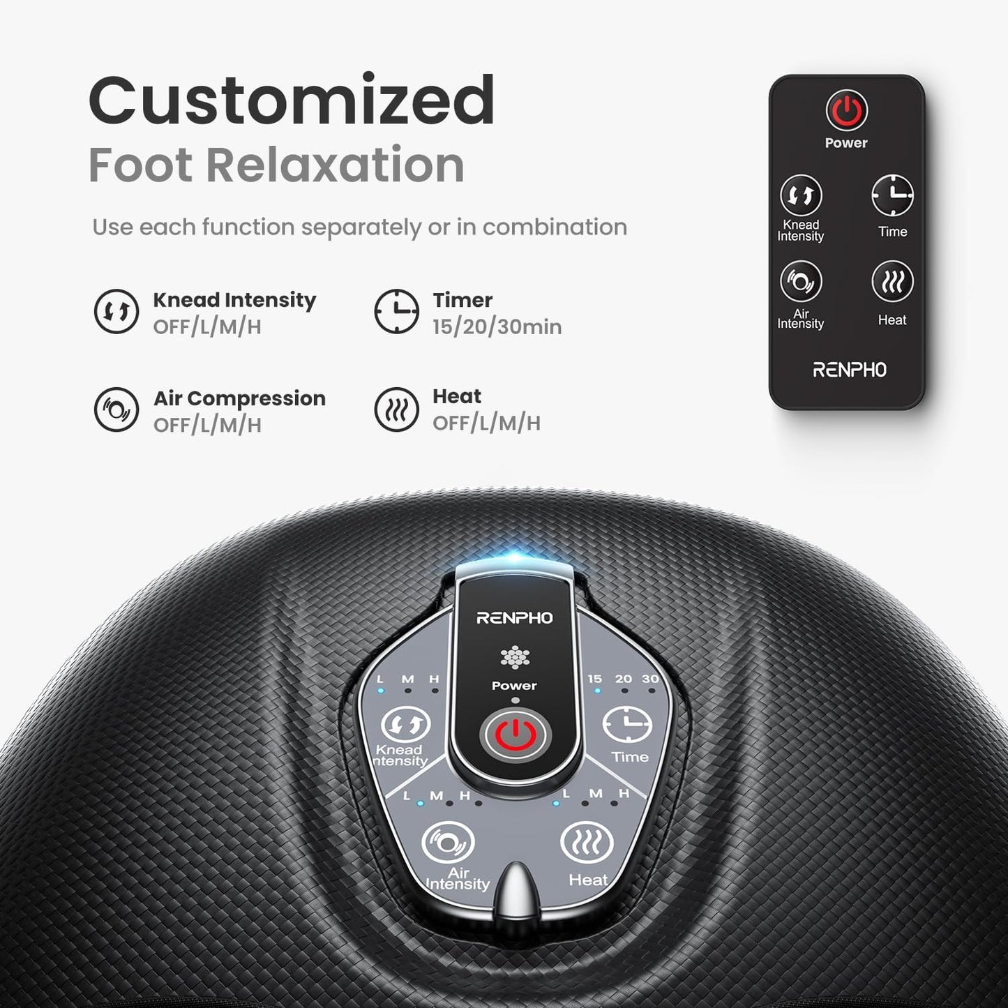 RENPHO Foot Massager Machine with Heat [2025 Upgraded], FSA HSA Eligible, Foot Massager for Plantar Fasciitis, 3 Heat Levels, Mothers Day Gifts for Women Mom Dad, Wireless Control, True Foot Massage