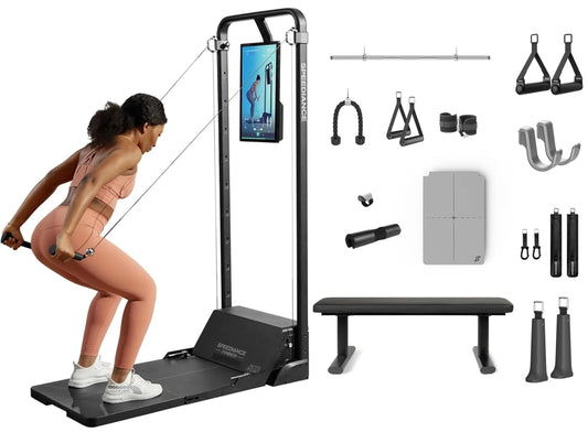 Speediance Gym Monster Home Gym Machine, Works & Smart PowerGrip & Adjustable Barbell Hooks & Extender Belt Attachments & Skiing Handles Bundle
