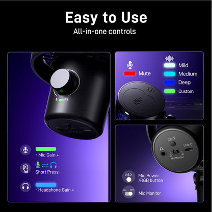 MAONO Wireless Gaming Microphone for PC, Condenser USB Mic with Software AI Voice Change, Noise Cancellation, Custom RGB Lights, Mute,Monitor,Gain Mic for Streaming Recording Podcast DM40 Pro Black