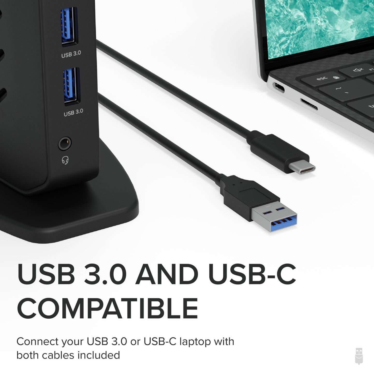 Plugable USB 3.0 and USB-C Universal Laptop Docking Station with 2 HDMI Ports for Windows, Mac, and ChromeOS (Gigabit Ethernet, Audio)