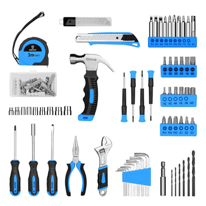 DEKOPRO Drill Set: Tool Set with 8V Blue Cordless Drill, Home Tool Kit with Drill, Hand Tool Kits for Women 126 Piece